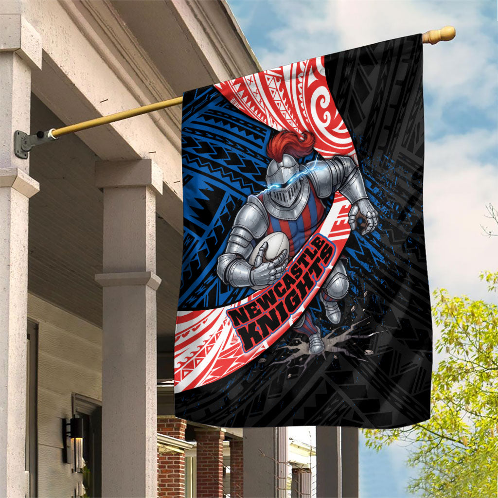 Newcastle Knights Rugby Garden Flag Tribal Polynesian Power Art - Lightning Mascot