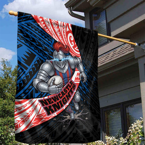 Newcastle Knights Rugby Garden Flag Tribal Polynesian Power Art - Lightning Mascot