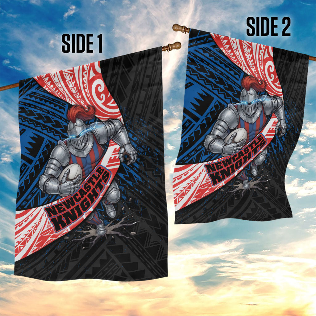 Newcastle Knights Rugby Garden Flag Tribal Polynesian Power Art - Lightning Mascot