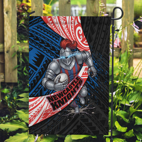 Newcastle Knights Rugby Garden Flag Tribal Polynesian Power Art - Lightning Mascot