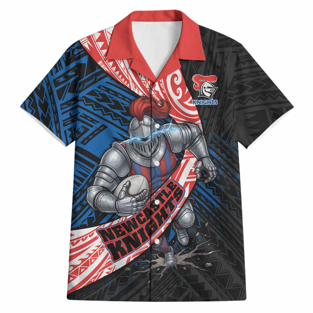 Newcastle Knights Rugby Hawaiian Shirt Tribal Polynesian Power Art - Lightning Mascot