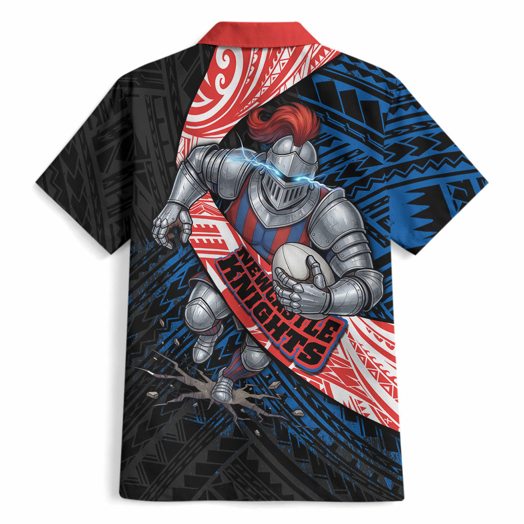 Newcastle Knights Rugby Hawaiian Shirt Tribal Polynesian Power Art - Lightning Mascot