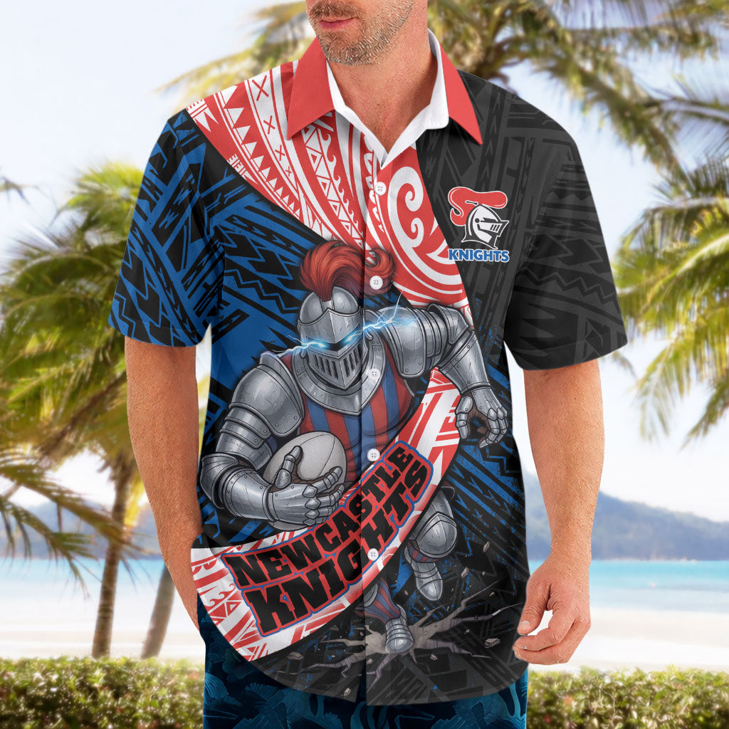 Newcastle Knights Rugby Hawaiian Shirt Tribal Polynesian Power Art - Lightning Mascot