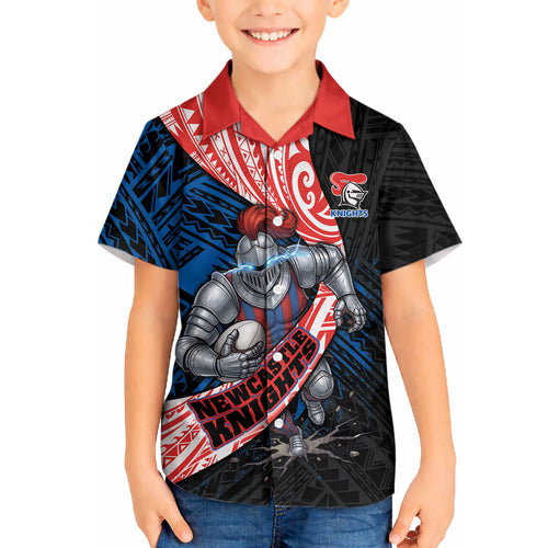 Newcastle Knights Rugby Hawaiian Shirt Tribal Polynesian Power Art - Lightning Mascot