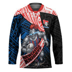 Newcastle Knights Rugby Hockey Jersey Tribal Polynesian Power Art - Lightning Mascot
