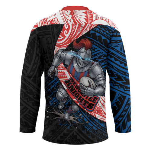 Newcastle Knights Rugby Hockey Jersey Tribal Polynesian Power Art - Lightning Mascot
