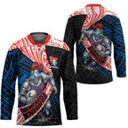 Newcastle Knights Rugby Hockey Jersey Tribal Polynesian Power Art - Lightning Mascot