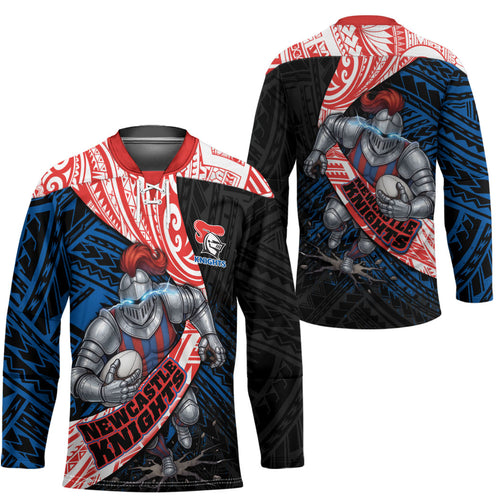 Newcastle Knights Rugby Hockey Jersey Tribal Polynesian Power Art - Lightning Mascot