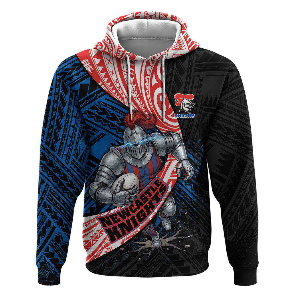 Newcastle Knights Rugby Hoodie Tribal Polynesian Power Art - Lightning Mascot