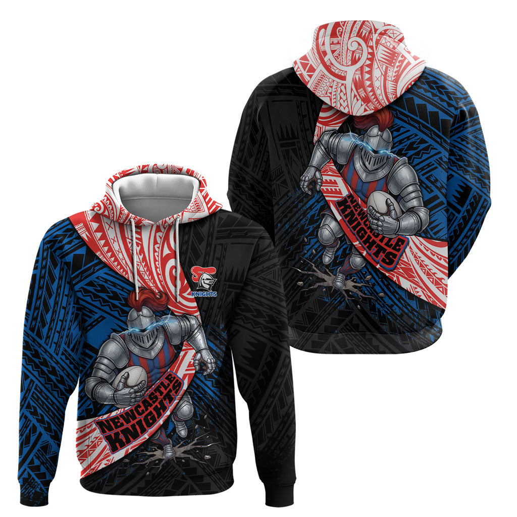 Newcastle Knights Rugby Hoodie Tribal Polynesian Power Art - Lightning Mascot