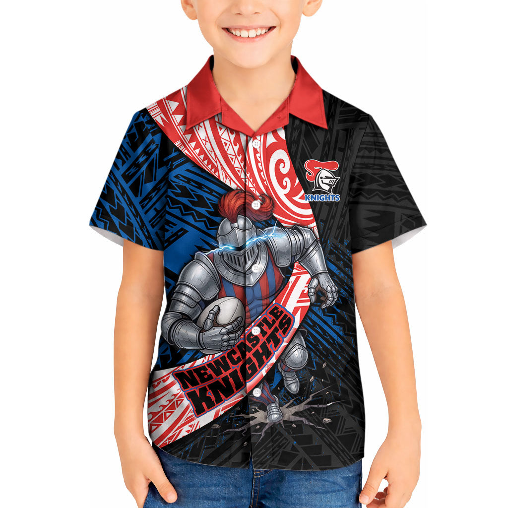 Newcastle Knights Rugby Kid Hawaiian Shirt Tribal Polynesian Power Art - Lightning Mascot