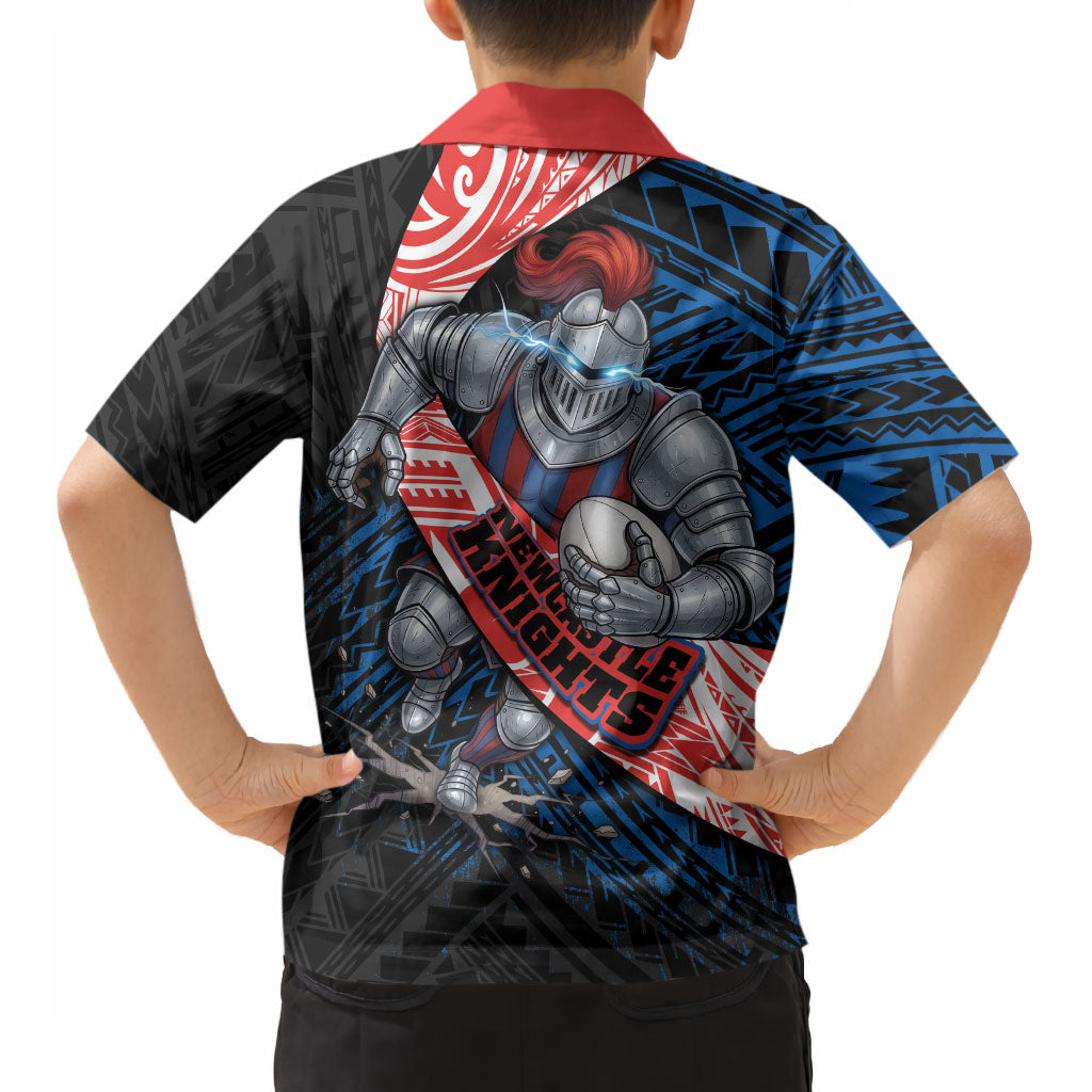 Newcastle Knights Rugby Kid Hawaiian Shirt Tribal Polynesian Power Art - Lightning Mascot