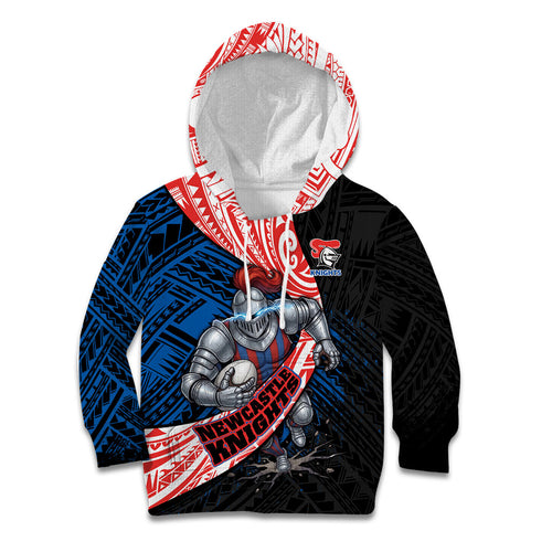 Newcastle Knights Rugby Kid Hoodie Tribal Polynesian Power Art - Lightning Mascot