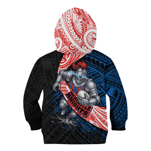 Newcastle Knights Rugby Kid Hoodie Tribal Polynesian Power Art - Lightning Mascot