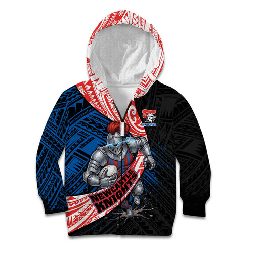 Newcastle Knights Rugby Kid Hoodie Tribal Polynesian Power Art - Lightning Mascot