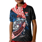 Newcastle Knights Rugby Kid Polo Shirt Tribal Polynesian Power Art - Lightning Mascot