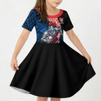 Newcastle Knights Rugby Kid Short Sleeve Dress Tribal Polynesian Power Art - Lightning Mascot