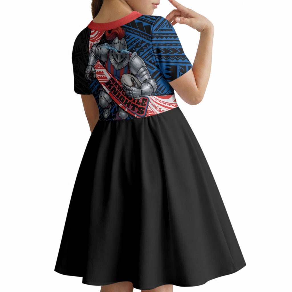 Newcastle Knights Rugby Kid Short Sleeve Dress Tribal Polynesian Power Art - Lightning Mascot