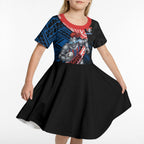 Newcastle Knights Rugby Kid Short Sleeve Dress Tribal Polynesian Power Art - Lightning Mascot