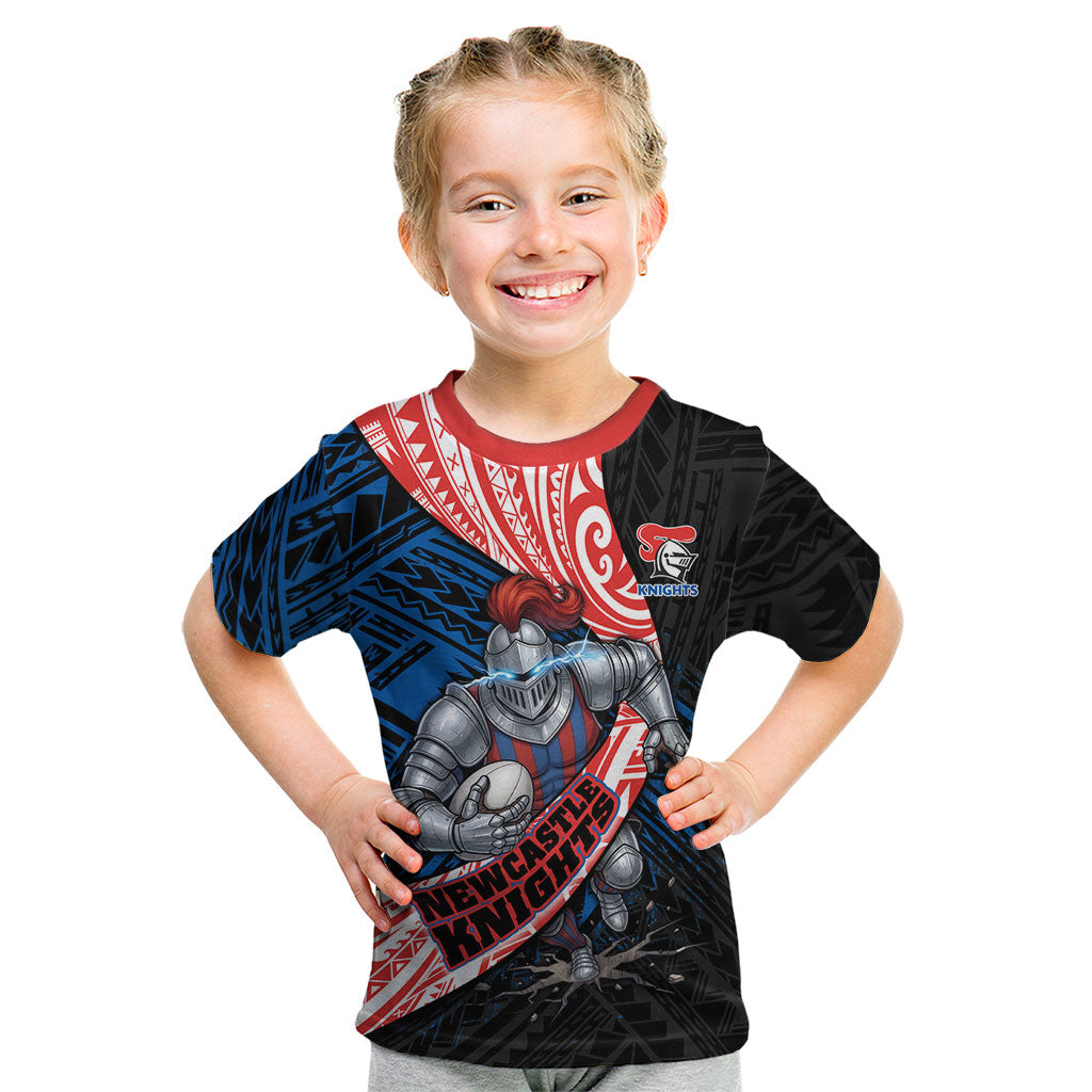 Newcastle Knights Rugby Kid T Shirt Tribal Polynesian Power Art - Lightning Mascot
