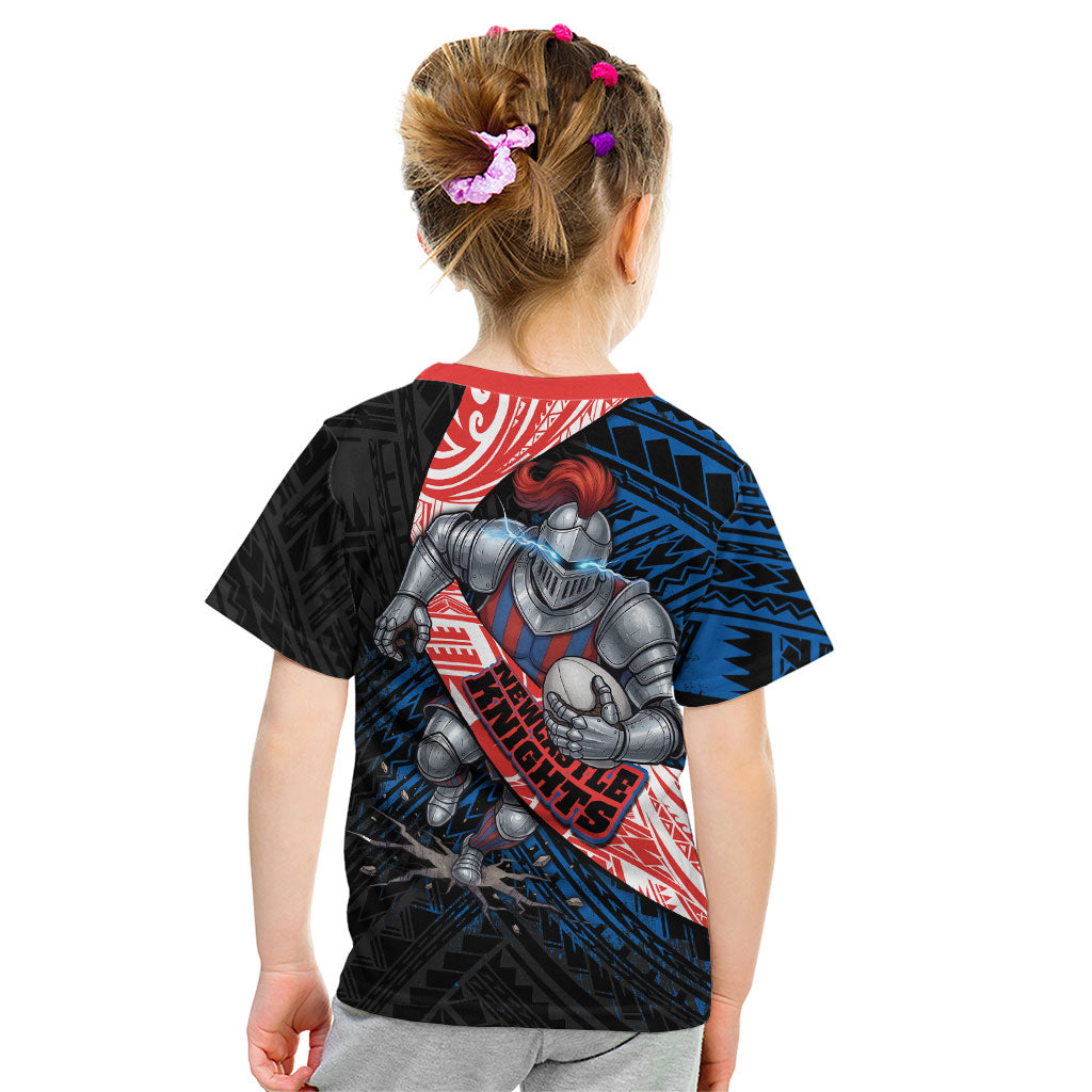 Newcastle Knights Rugby Kid T Shirt Tribal Polynesian Power Art - Lightning Mascot