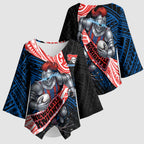 Newcastle Knights Rugby Kimono Sleeve Blouse Tribal Polynesian Power Art - Lightning Mascot