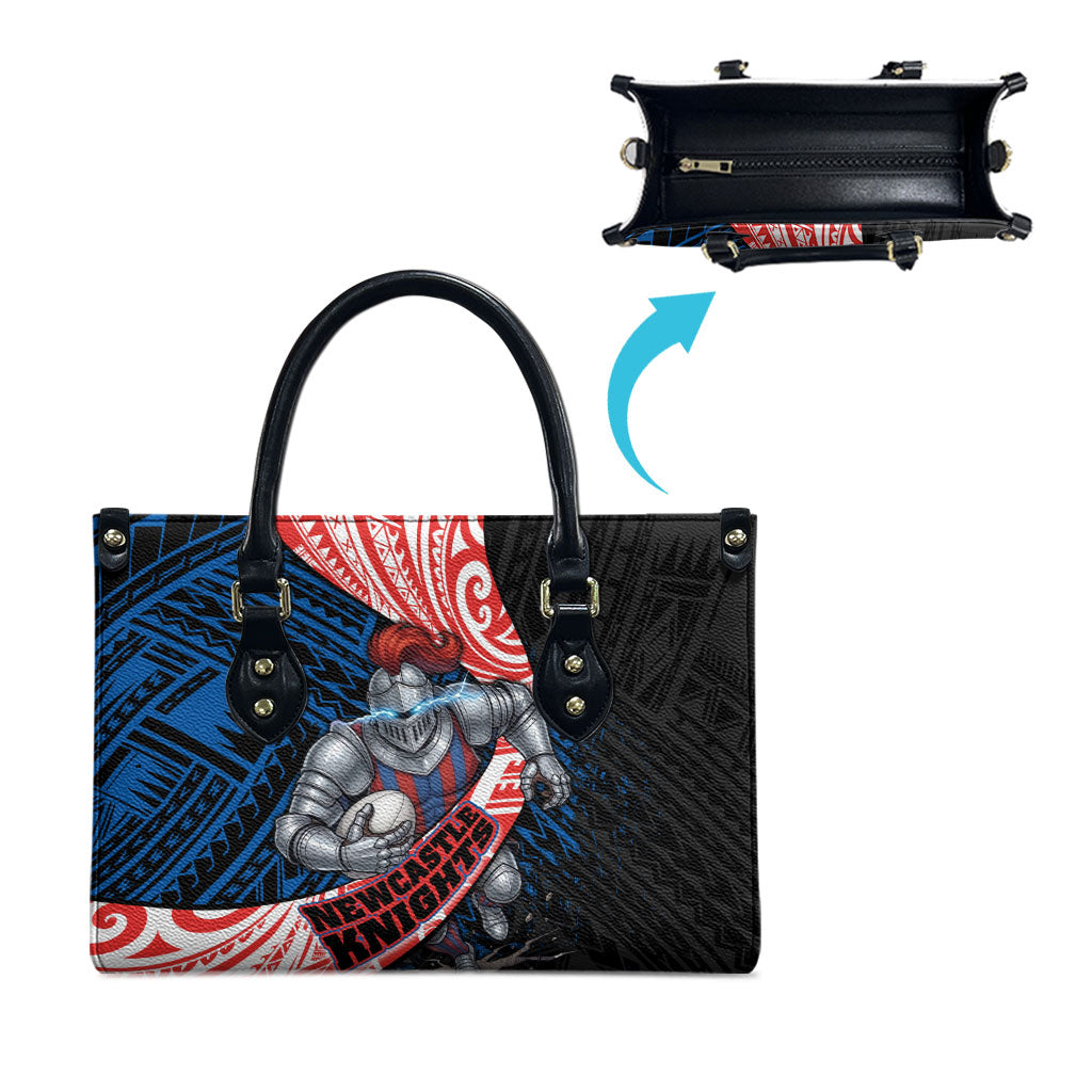 Newcastle Knights Rugby Leather Bag Tribal Polynesian Power Art - Lightning Mascot