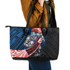 Newcastle Knights Rugby Leather Tote Bag Tribal Polynesian Power Art - Lightning Mascot