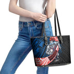 Newcastle Knights Rugby Leather Tote Bag Tribal Polynesian Power Art - Lightning Mascot