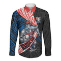 Newcastle Knights Rugby Long Sleeve Button Shirt Tribal Polynesian Power Art - Lightning Mascot
