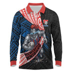 Newcastle Knights Rugby Long Sleeve Polo Shirt Tribal Polynesian Power Art - Lightning Mascot