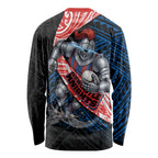 Newcastle Knights Rugby Long Sleeve Shirt Tribal Polynesian Power Art - Lightning Mascot