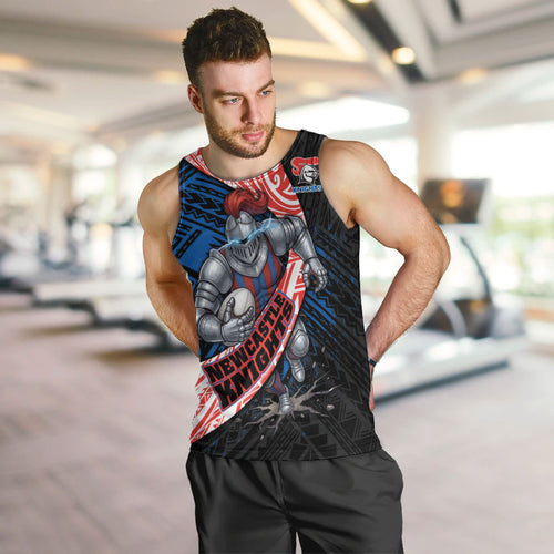 Newcastle Knights Rugby Men Tank Top Tribal Polynesian Power Art - Lightning Mascot