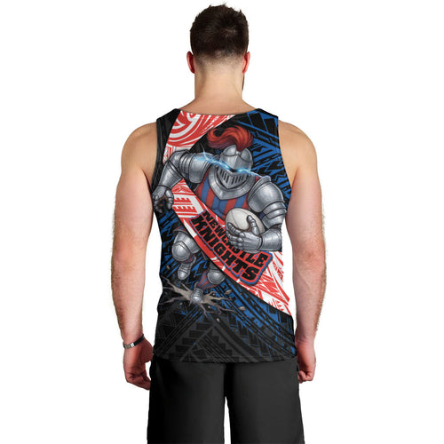 Newcastle Knights Rugby Men Tank Top Tribal Polynesian Power Art - Lightning Mascot