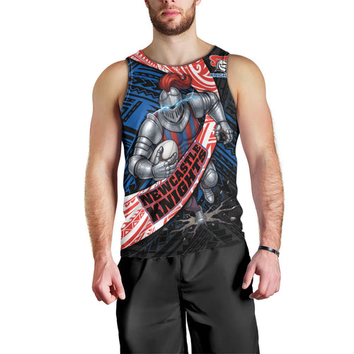 Newcastle Knights Rugby Men Tank Top Tribal Polynesian Power Art - Lightning Mascot