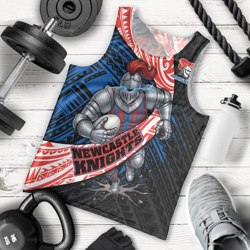 Newcastle Knights Rugby Men Tank Top Tribal Polynesian Power Art - Lightning Mascot