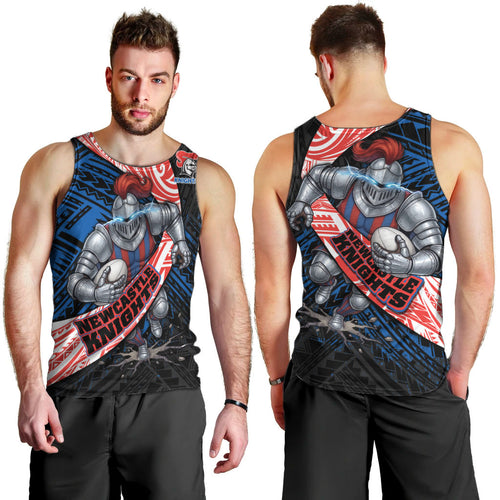 Newcastle Knights Rugby Men Tank Top Tribal Polynesian Power Art - Lightning Mascot