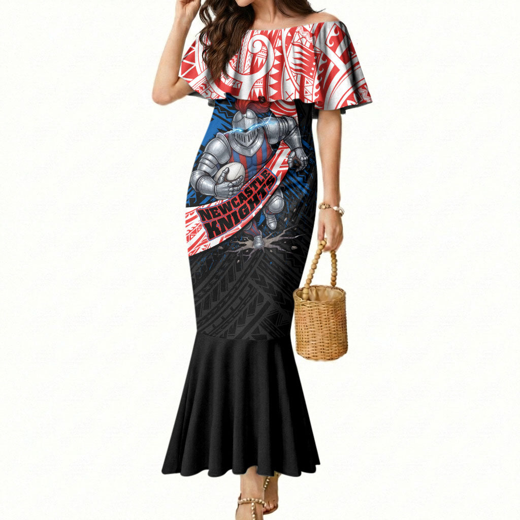 Newcastle Knights Rugby Mermaid Dress Tribal Polynesian Power Art - Lightning Mascot