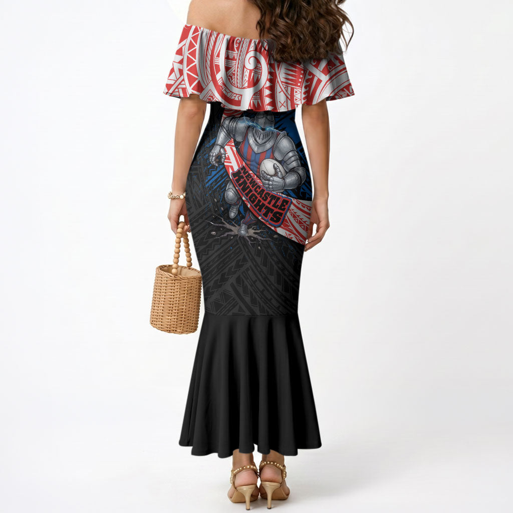 Newcastle Knights Rugby Mermaid Dress Tribal Polynesian Power Art - Lightning Mascot