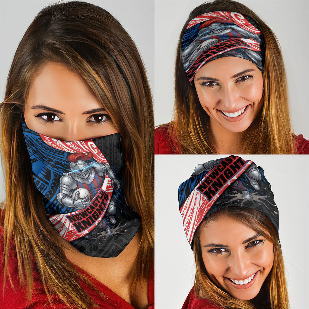 Newcastle Knights Rugby Neck Gaiter Tribal Polynesian Power Art - Lightning Mascot