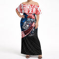 Newcastle Knights Rugby Off Shoulder Maxi Dress Tribal Polynesian Power Art - Lightning Mascot