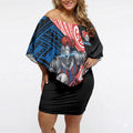 Newcastle Knights Rugby Off Shoulder Short Dress Tribal Polynesian Power Art - Lightning Mascot