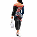 Newcastle Knights Rugby Off The Shoulder Long Sleeve Dress Tribal Polynesian Power Art - Lightning Mascot
