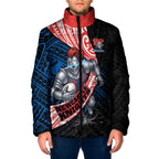 Newcastle Knights Rugby Padded Jacket Tribal Polynesian Power Art - Lightning Mascot