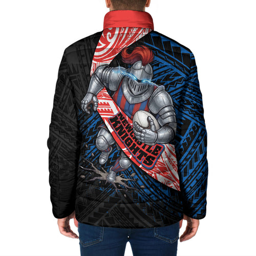 Newcastle Knights Rugby Padded Jacket Tribal Polynesian Power Art - Lightning Mascot