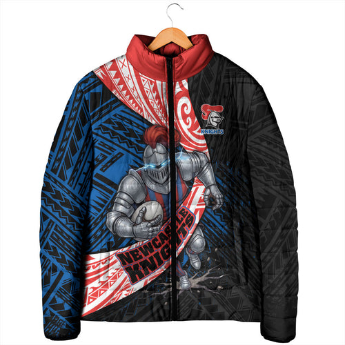 Newcastle Knights Rugby Padded Jacket Tribal Polynesian Power Art - Lightning Mascot