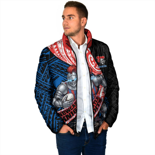 Newcastle Knights Rugby Padded Jacket Tribal Polynesian Power Art - Lightning Mascot