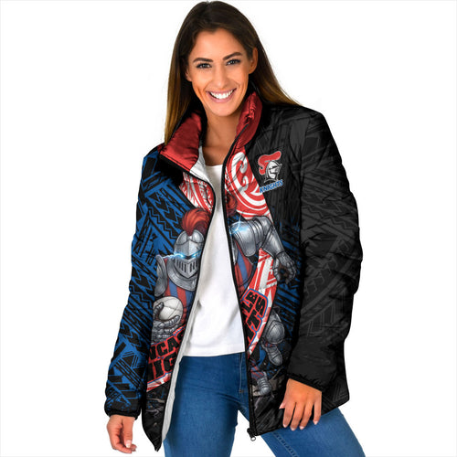 Newcastle Knights Rugby Padded Jacket Tribal Polynesian Power Art - Lightning Mascot