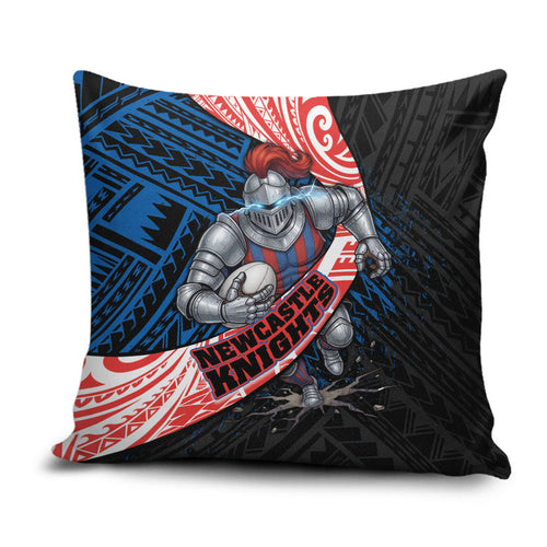 Newcastle Knights Rugby Pillow Cover Tribal Polynesian Power Art - Lightning Mascot