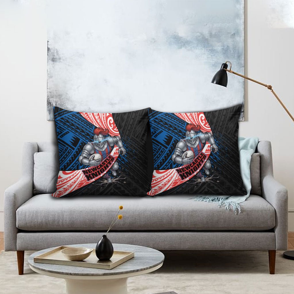 Newcastle Knights Rugby Pillow Cover Tribal Polynesian Power Art - Lightning Mascot